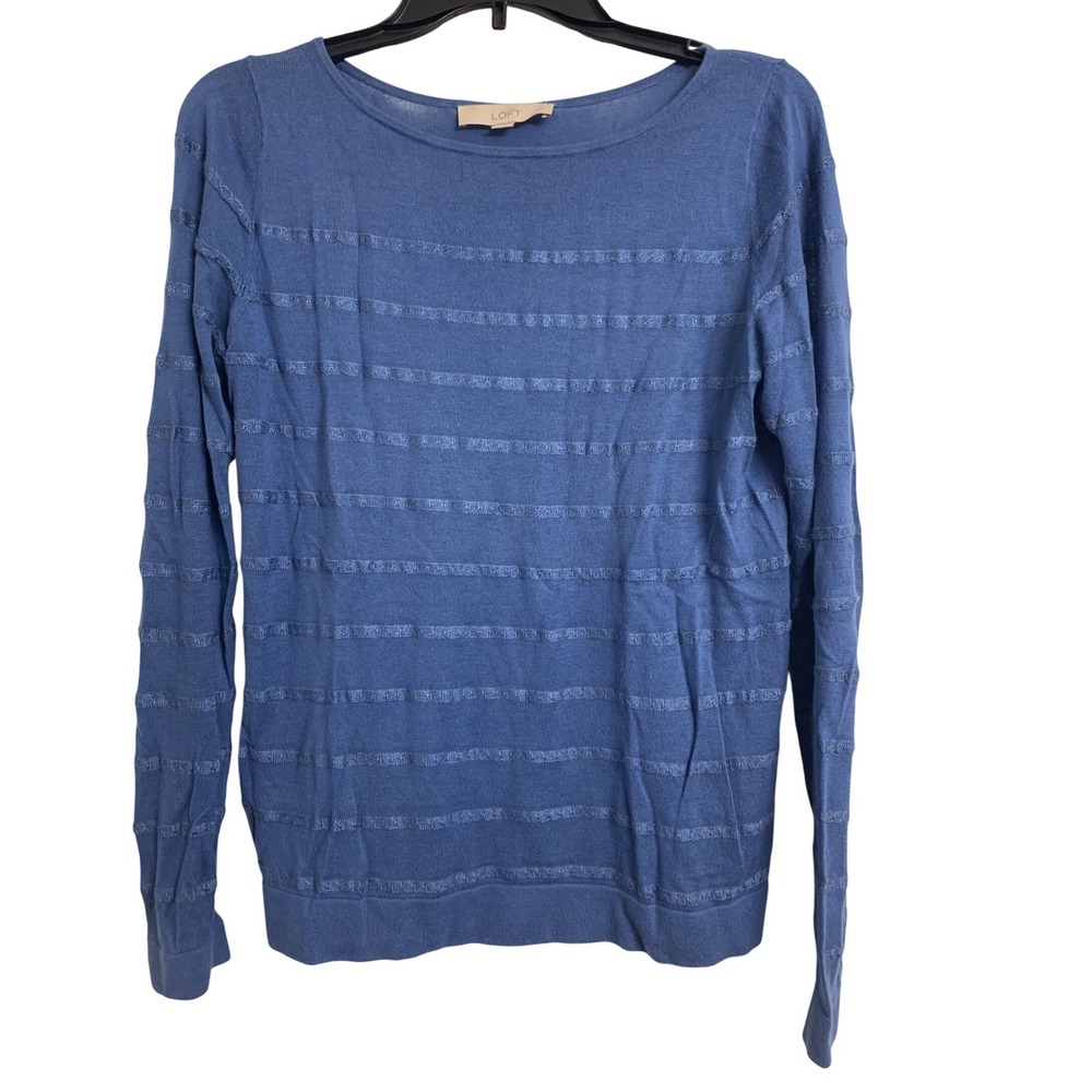 LOFT Ann Taylor Blue Textured Striped Knit‎ Sweater Small Business Casual